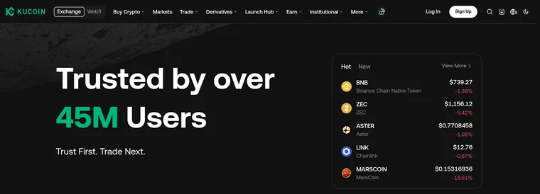 Главный экран KuCoin